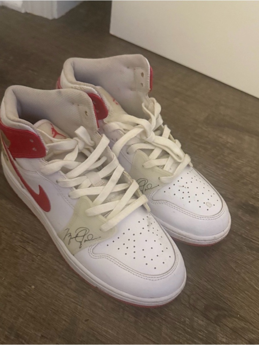 Nike White and Red High-Top Sneakers